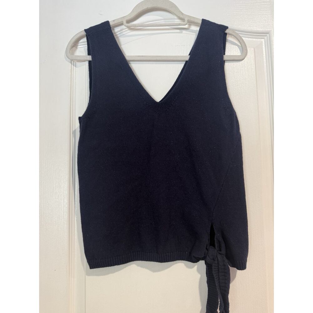 Simply Vera Wang Womens Navy Sweater Tank Top Side Tie Knot Silver Lurex Size XS